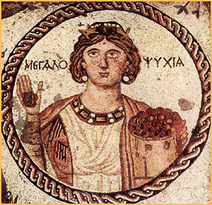 detalhe do mosaico "megalopsychia" ("magnanimidade"), em antioco, séc. V. medidas: 7 m. X 7.20m